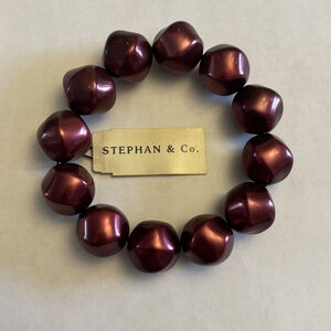Stephan & Co. Metallic Red Geometric Beaded Stretch Bracelet NWT